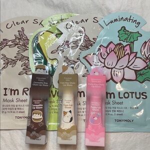 TONYMOLY Mask and Key Chain Lip Gloss Set Beauty Skincare Bundle 7 items NIP